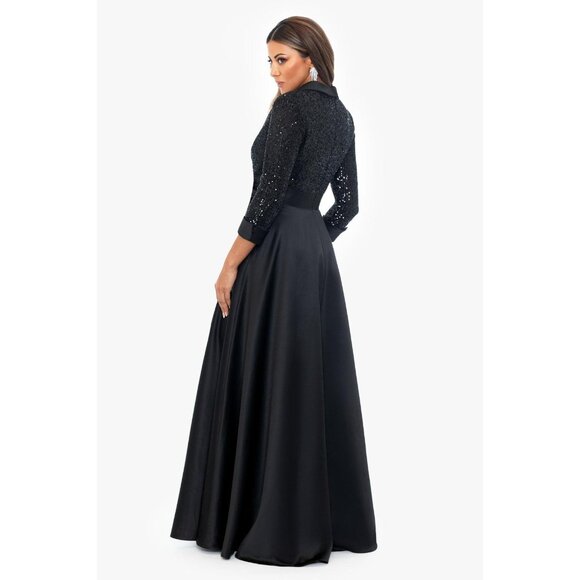 XSCAPE JONNA SEQUIN TUXEDO BODICE AND SATIN SKIRT MAXI DRESS 12 WOMENS ($300) - Picture 2 of 8